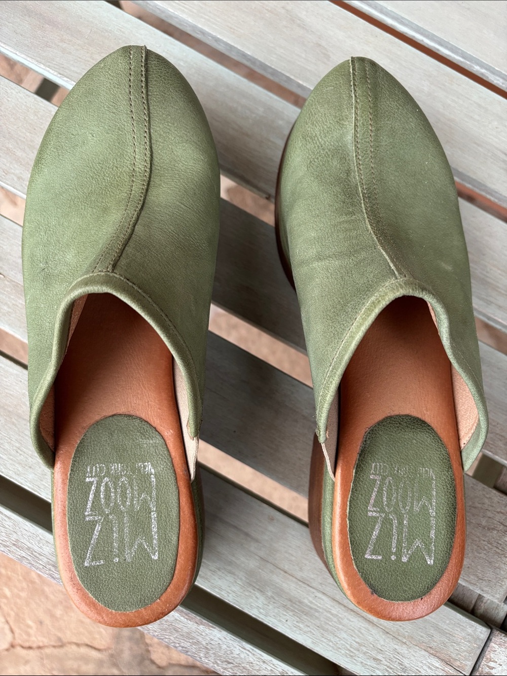 Miz Mooz (39) Lunea Olive Green Leather Comfort Slip-On Mule Clogs - Picture 14 of 14